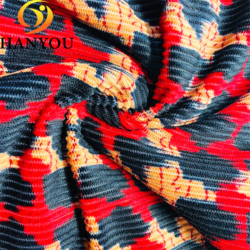 Red And Black Printing Good Hand-Feeling One Side Custom Color Striped Velvet for Curtain