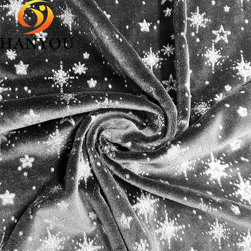 Christmas black background Bronzing star One Side Print minky velvet Fabric 