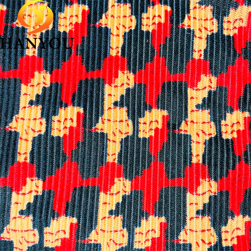Red And Black Printing Good Hand-Feeling One Side Custom Color Striped Velvet for Curtain