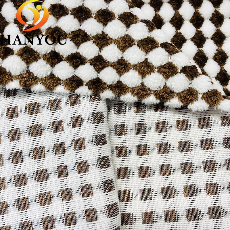 Plaid Pattern Polyester Classic Plain Jacquard Strip Faux Fur Fabric for Toys