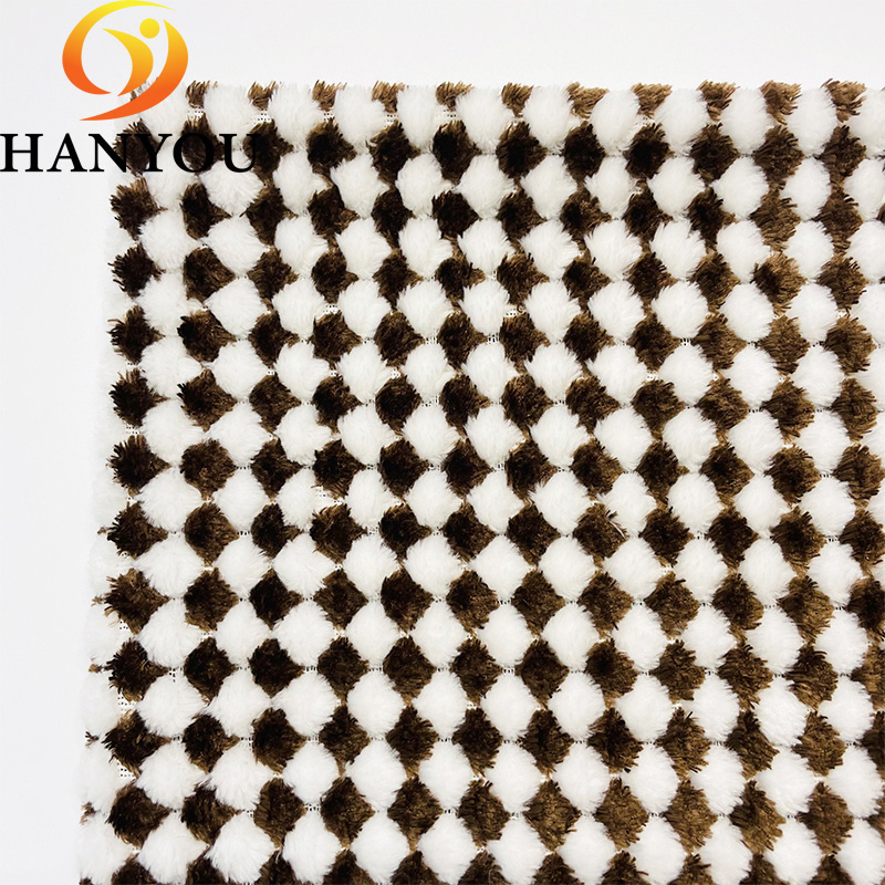 Plaid Pattern Polyester Classic Plain Jacquard Strip Faux Fur Fabric for Toys