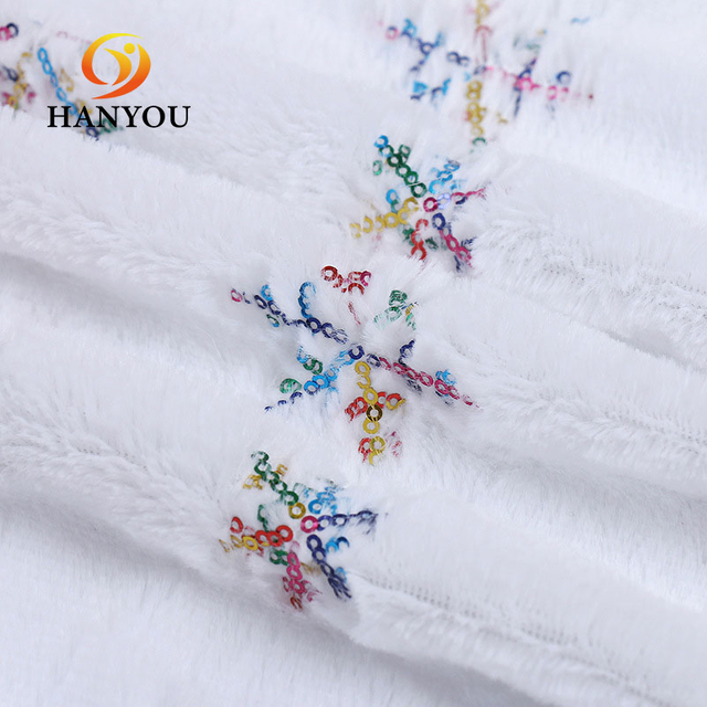 Hanyo Embroidered Beads Snowflake Faux Fur Fabric