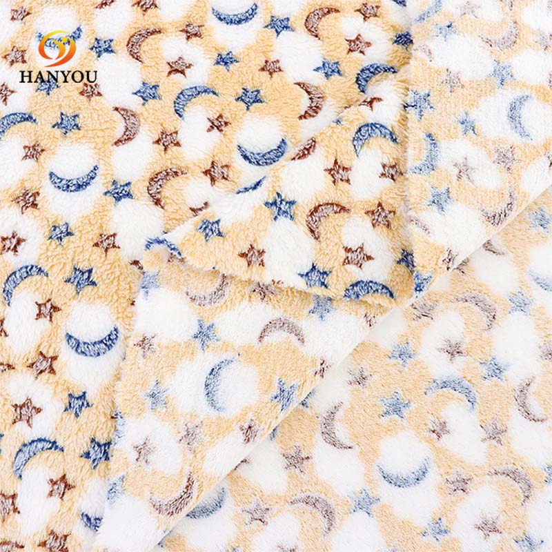 Hanyo Moon Star Print Brown Coral Fleece Fabric for Children Blanket