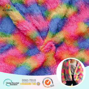 Hanyo Tie-Dye Rainbow Faux Fur Fabric for Coat