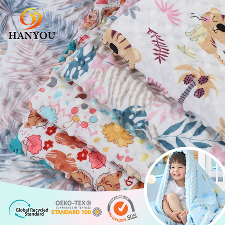 Hanyo Custom Prints One Side Cartoon Animals Minky Dot for Baby Blankets