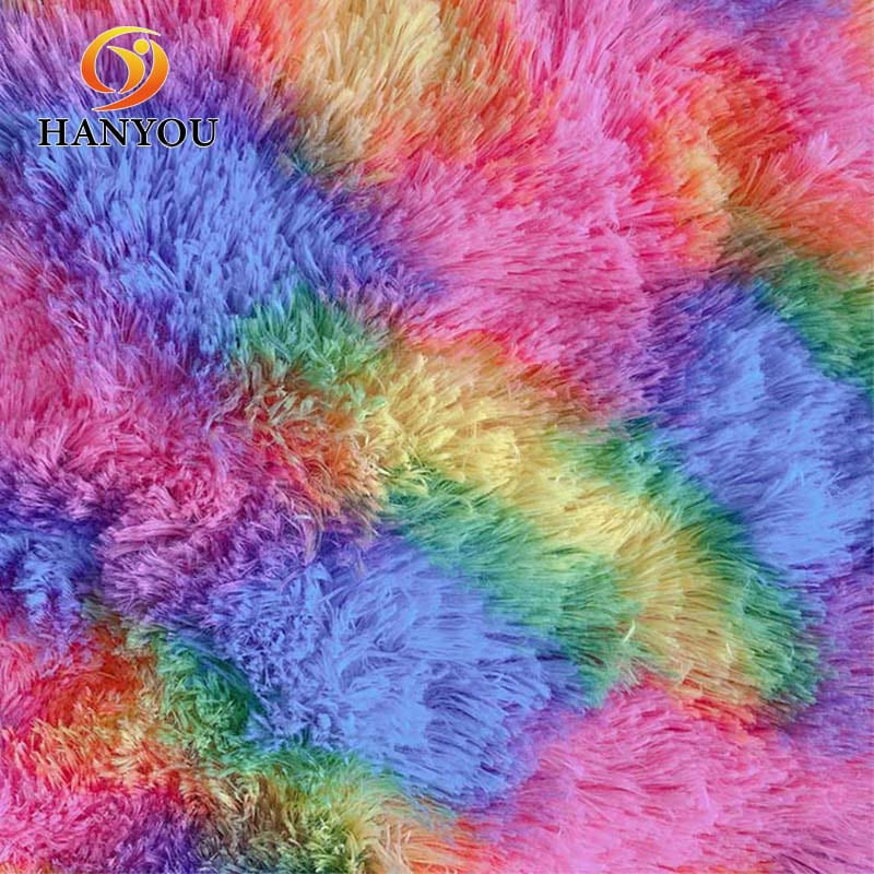 Hanyo Tie-Dye Rainbow Faux Fur Fabric for Coat