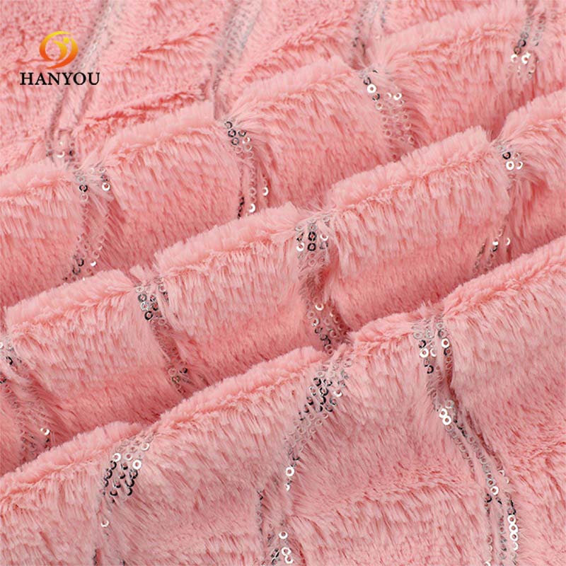 Hanyo Sliver Sequin Embroidered Rabbit Fake Fur Fabric for Cushion