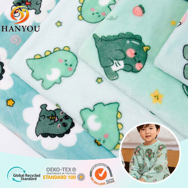 Hanyo Green Dinosaur Flannel Fleece Fabric For Children's Pajamas