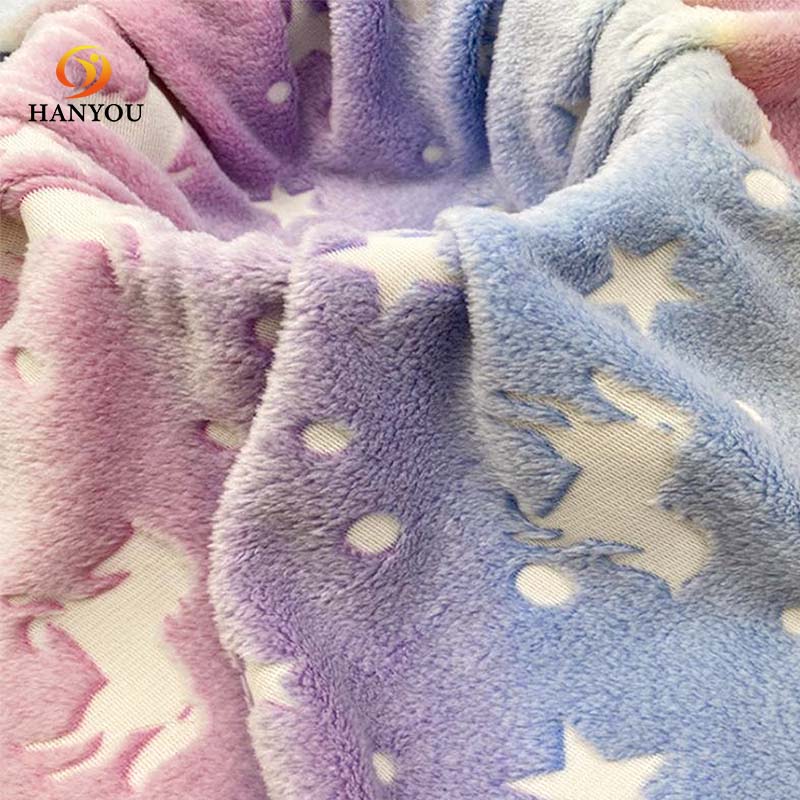 Hanyo Pink Blue Unicorn Luminous Coral Fleece Fabric