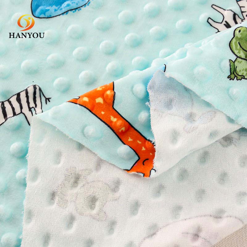 Hanyo Blue Carton Print Dimple Minky Dot Fabric for Child