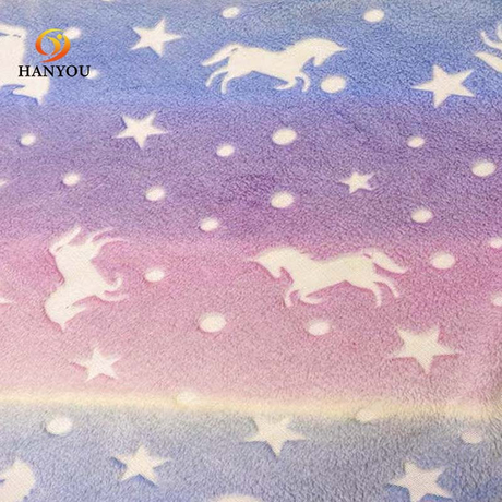 Hanyo Pink Blue Unicorn Luminous Coral Fleece Fabric