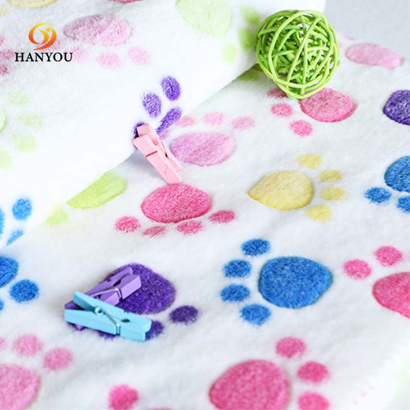 Hanyo Cute Dog Paw Print Flannel Fleece Fabric for Blanket