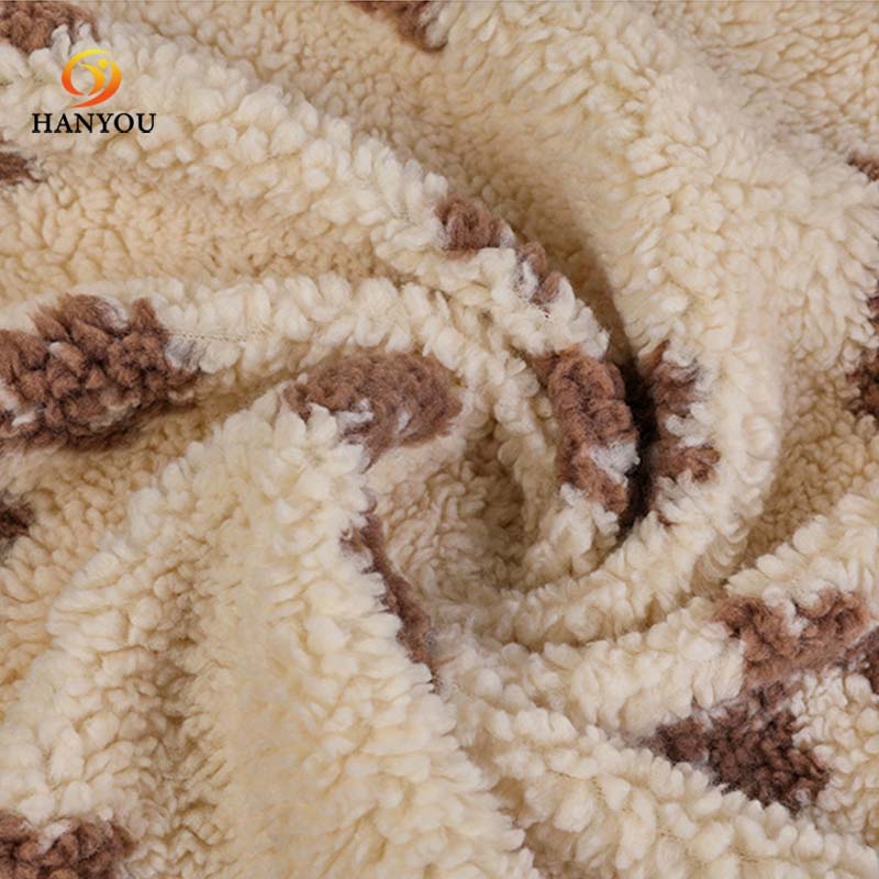 Hanyo Brown One Side Print Flower Brush Hard Sherpa Fleece Fabric