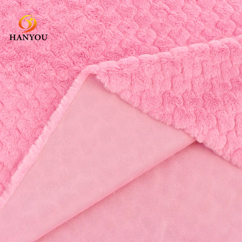 Hanyo Plain Pink Heart Carving Faux Fur Fabric