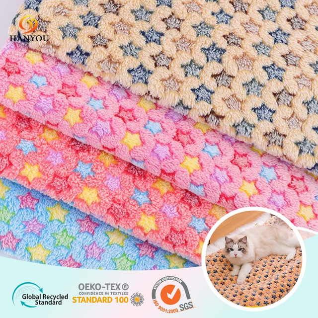 Hanyo Pink Star Print Soft Coral Fleece Fabric for Blanket
