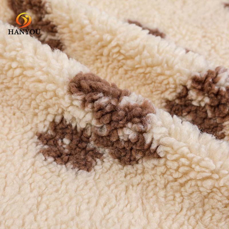 Hanyo Brown One Side Print Flower Brush Hard Sherpa Fleece Fabric