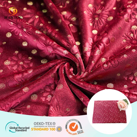 Hanyo Hot Stamping Flower Carving Red Spandex Super Soft Fabric