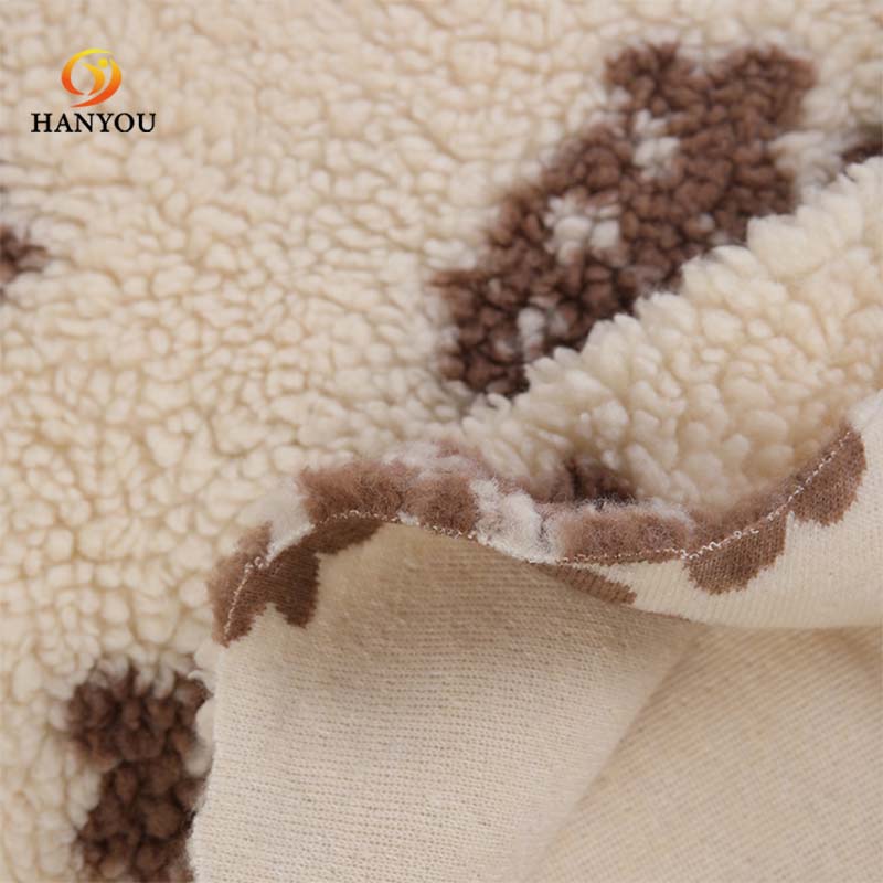 Hanyo Brown One Side Print Flower Brush Hard Sherpa Fleece Fabric