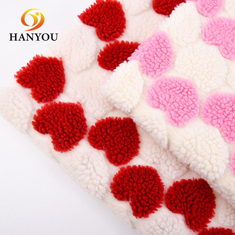 Hanyo Light Pink Love Print One Side Cozy Berber Sherpa Fleece Fabric