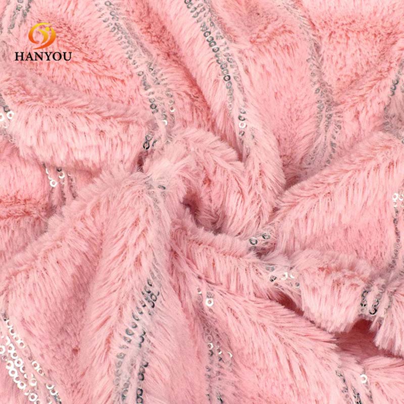 Hanyo Sliver Sequin Embroidered Rabbit Fake Fur Fabric for Cushion